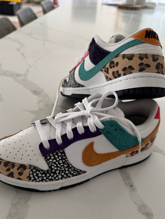 Nike Shoes - Nike White Multicolor Animal-Accent Dunk Low Sneakers